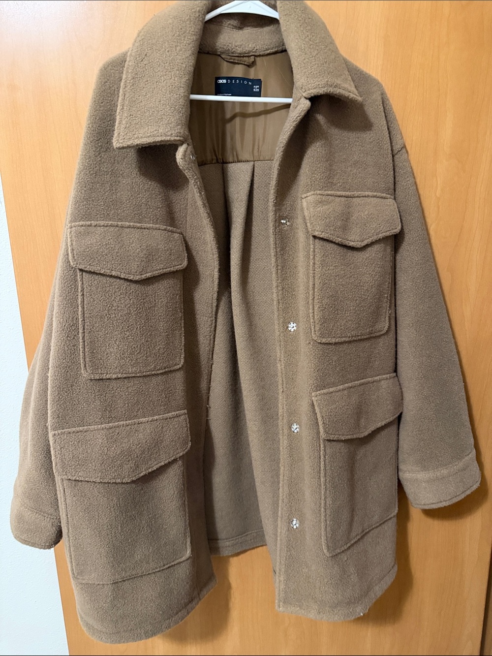 Asos Tan Sherpa Shacket with Front Flap Pockets